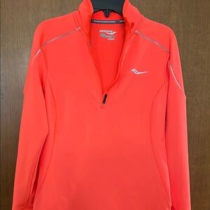 EUC Saucony Orange Half-Zip Long Sleeve RUN-WARM Pullover Size Small